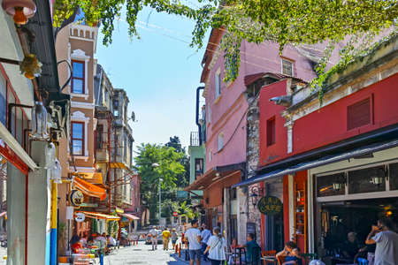 ISTANBUL, TURKEY - JULY 27, 2019: Typical street and building in Balat district in city of Istanbul, Turkeyのeditorial素材