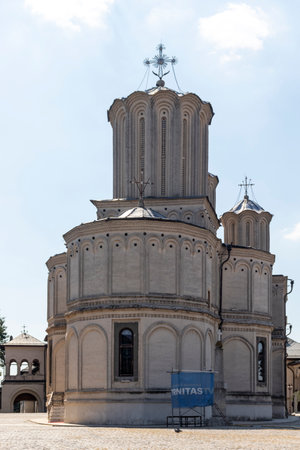 BUCHAREST, ROMANIA - AUGUST 16, 2021: Patriarchal Palace and Cathedral of Saints Constantine and...