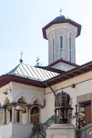 BUCHAREST, ROMANIA - AUGUST 16, 2021: Patriarchal Palace and Cathedral of Saints Constantine and Helena in city of Bucharest, Romaniaのeditorial素材
