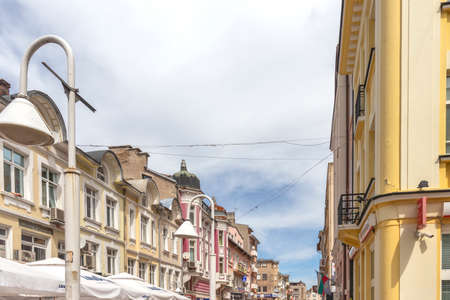GABROVO, BULGARIA - MAY 1, 2021: Typical street at the center of town of Gabrovo, Bulgariaのeditorial素材