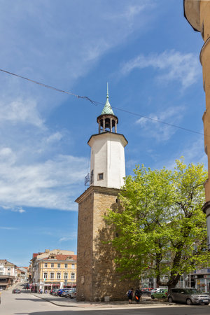 GABROVO, BULGARIA - MAY 1, 2021: Old Clock Tower at the center of town of Gabrovo, Bulgariaのeditorial素材