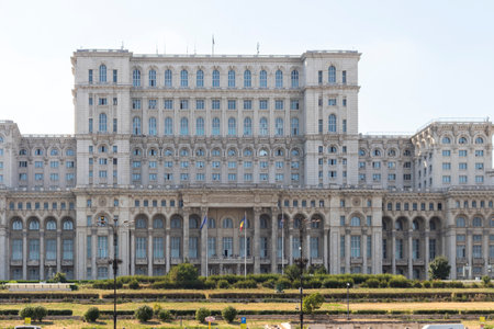 BUCHAREST, ROMANIA - AUGUST 16, 2021: The Palace of the Parliament at the center of city of Bucharest, Romaniaのeditorial素材