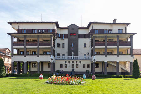 TRYAVNA, BULGARIA - MAY 3, 2021: Typical street at the center of town of Tryavna, Gabrovo region, Bulgariaのeditorial素材