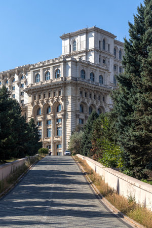 BUCHAREST, ROMANIA - AUGUST 16, 2021: The Palace of the Parliament at the center of city of Bucharest, Romaniaのeditorial素材