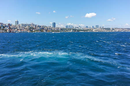 ISTANBUL, TURKEY - JULY 27, 2019: Amazing Panorama from Bosporus to city of Istanbul, Turkeyのeditorial素材