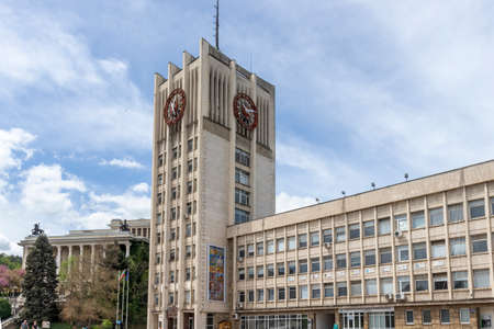 GABROVO, BULGARIA - MAY 1, 2021: Typical street at the center of town of Gabrovo, Bulgariaのeditorial素材