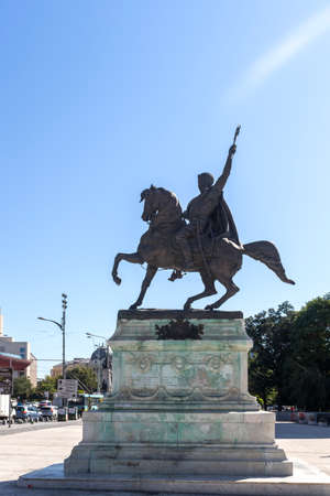BUCHAREST, ROMANIA - AUGUST 17, 2021: University Square at downtown (old town) of city of Bucharest, Romaniaのeditorial素材