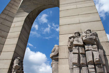 TROYAN, BULGARIA - JULY 17, 2021: Monument Arch of Freedom at the main ridge of Balkan Mountains at Beklemeto pass, Bulgariaのeditorial素材
