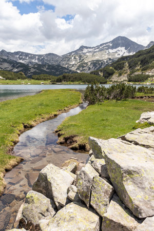 Amazing Summer landscape of Pirin Mountain near Muratovo lake, Bulgariaの写真素材