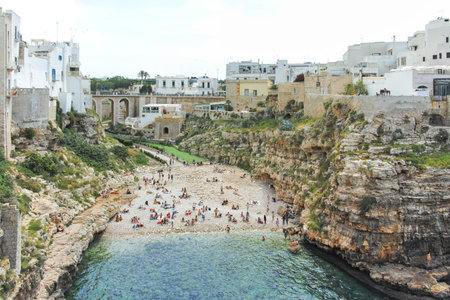 POLIGNANO A MARE, ITALY - MAY 13, 2024: Amazing view of The Old town of Polignano a Mare, Apulia Region, Italyの写真素材