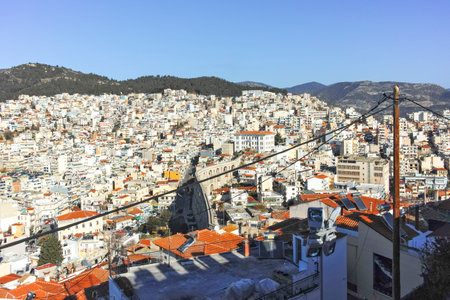 Panorma of The Old town of city of Kavala, Eastern Macedonia and Thrace, Greeceの写真素材