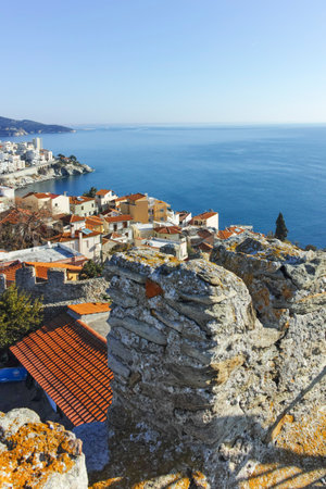 Panorma of The Old town of city of Kavala, Eastern Macedonia and Thrace, Greeceの写真素材