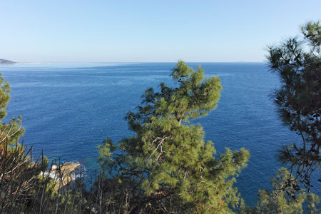 Panorma of The Old town of city of Kavala, Eastern Macedonia and Thrace, Greeceの写真素材