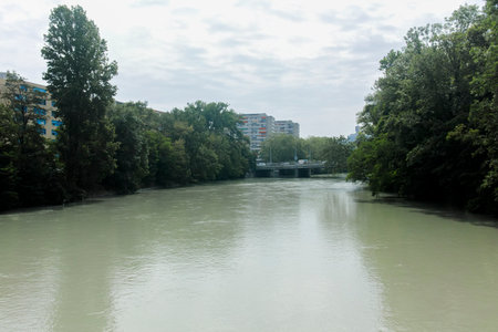 GENEVA, SWITZERLAND - JUNE 20, 2023: Amazing Panoramic view of city of Geneva around Rhone river,...