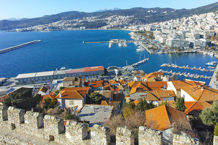 The Old town of city of Kavala, Eastern Macedonia and Thrace, Greeceの写真素材