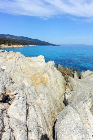 Amazing view of Sithonia coastline near Orange Beach, Chalkidiki, Central Macedonia, Greeceの写真素材
