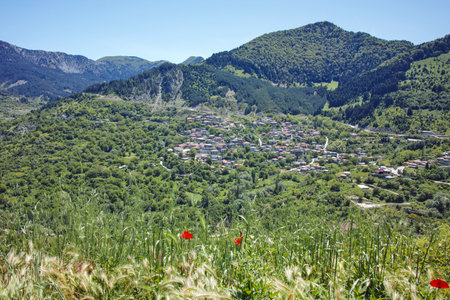 Sprring view of village of Metsovo near city of Ioannina, Epirus Region, Greeceの写真素材