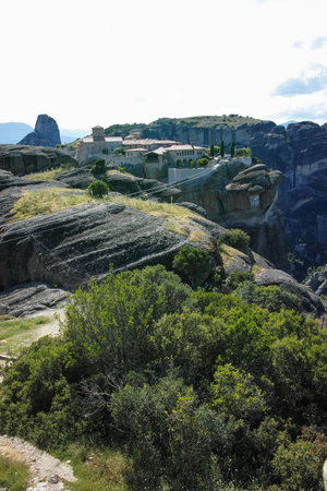 Spring Panoramic view of Meteora Monasteries, Thessaly, Greeceの写真素材