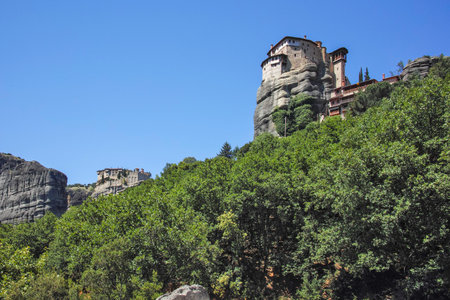 Spring Panoramic view of Meteora Monasteries, Thessaly, Greece