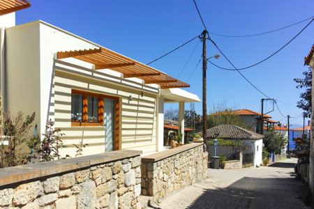Panorama of the Historical town of Afytos, Kassandra, Chalkidiki, Central Macedonia, Greeceの写真素材