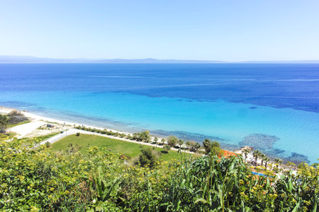Panorama of the Historical town of Afytos, Kassandra, Chalkidiki, Central Macedonia, Greeceの写真素材