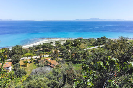 Panorama of the Historical town of Afytos, Kassandra, Chalkidiki, Central Macedonia, Greeceの写真素材