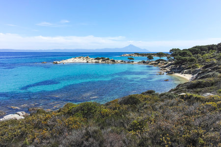 Amazing view of Sithonia coastline near Karydi Beach, Chalkidiki, Central Macedonia, Greeceの写真素材