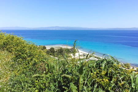 Panorama of the Historical town of Afytos, Kassandra, Chalkidiki, Central Macedonia, Greeceの写真素材