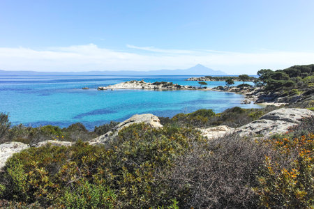 Amazing view of Sithonia coastline near Karydi Beach, Chalkidiki, Central Macedonia, Greeceの写真素材