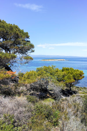 Amazing view of Sithonia coastline near Karydi Beach, Chalkidiki, Central Macedonia, Greeceの写真素材