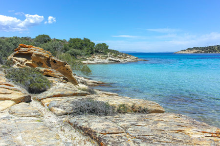 Amazing view of Sithonia coastline near Lagonisi Beach, Chalkidiki, Central Macedonia, Greeceの写真素材
