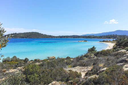 Amazing view of Sithonia coastline near Lagonisi Beach, Chalkidiki, Central Macedonia, Greeceの写真素材