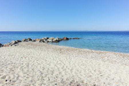 Amazing view of Kassandra coastline near Lagoon Beach, Chalkidiki, Central Macedonia, Greeceの写真素材
