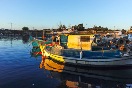 Coastline of town of Nea Poteidaia, Kassandra, Chalkidiki, Central Macedonia, Greeceの写真素材