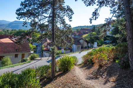 NISKA BANJA, SERBIA - SEPTEMBER 21, 2025:  Panoramic view of spa resort of Niska Banja near city of Nis, Serbiaのeditorial素材