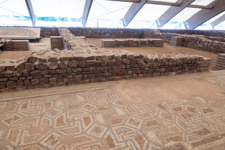 NIS, SERBIA - SEPTEMBER 21, 2025: Panorama of Ruins of The Villa of emperor Constantine at Archaeological area of Mediana in city of Nis, Serbiaの写真素材
