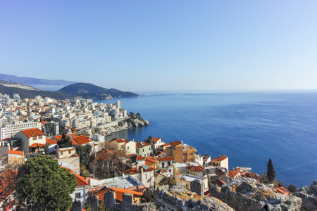 KAVALA, GREECE - DECEMBER 27, 2023: The Old town of city of Kavala, Eastern Macedonia and Thrace, Greeceの写真素材