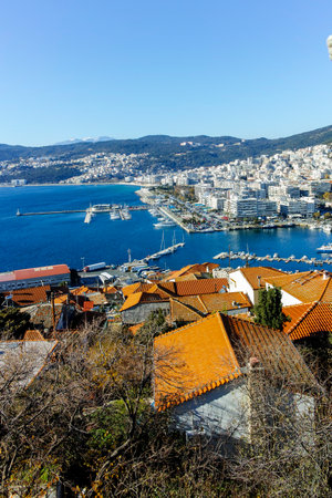 KAVALA, GREECE - DECEMBER 27, 2023: The Old town of city of Kavala, Eastern Macedonia and Thrace, Greeceのeditorial素材