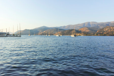 ARGOSTOLION, GREECE - AUGUST 3, 2024: Amazing Sunset view of town of Argostolion, Cephalonia, Ionian Islands, Greeceのeditorial素材