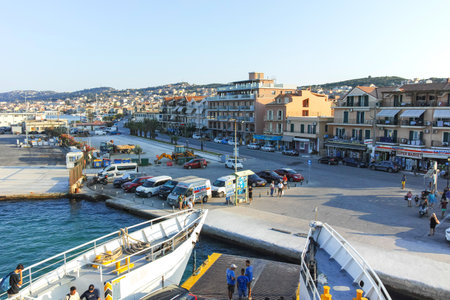 ARGOSTOLION, GREECE - AUGUST 3, 2024: Amazing Sunset view of town of Argostolion, Cephalonia, Ionian Islands, Greeceのeditorial素材