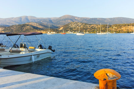 ARGOSTOLION, GREECE - AUGUST 3, 2024: Amazing Sunset view of town of Argostolion, Cephalonia, Ionian Islands, Greeceのeditorial素材