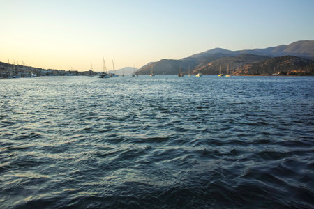 ARGOSTOLION, GREECE - AUGUST 3, 2024: Amazing Sunset view of town of Argostolion, Cephalonia, Ionian Islands, Greeceのeditorial素材