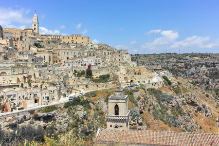 MATERA, ITALY - MAY 14, 2024: Amazing view of The Old town of Matera, Basilicata Region, Italy