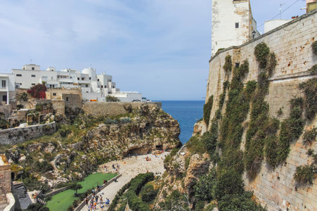 POLIGNANO A MARE, ITALY - MAY 13, 2024: Amazing view of The Old town of Polignano a Mare, Apulia Region, Italyのeditorial素材