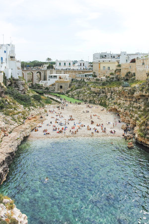 POLIGNANO A MARE, ITALY - MAY 13, 2024: Amazing view of The Old town of Polignano a Mare, Apulia Region, Italyのeditorial素材