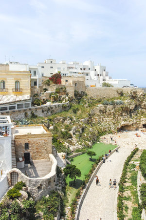 POLIGNANO A MARE, ITALY - MAY 13, 2024: Amazing view of The Old town of Polignano a Mare, Apulia Region, Italyのeditorial素材