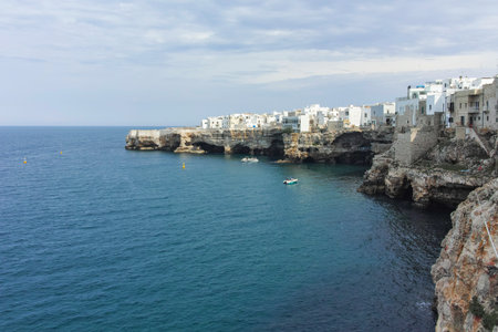 POLIGNANO A MARE, ITALY - MAY 13, 2024: Amazing view of The Old town of Polignano a Mare, Apulia Region, Italyのeditorial素材