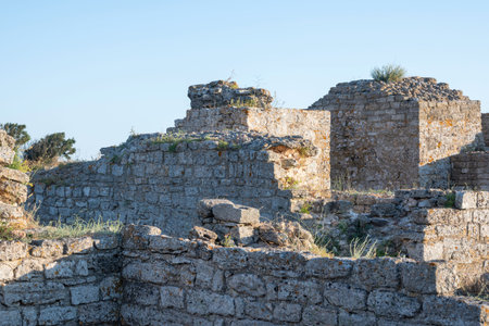 Black sea coastline and Ancient ruins at Kaliakra cape, Dobrich Region, Bulgariaの写真素材