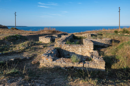 Black sea coastline and Ancient ruins at Kaliakra cape, Dobrich Region, Bulgariaの写真素材