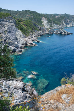 Amazing view of coastline of Skopelos near Chapel of Agios Ioannis, Sporades, Thessaly, Greece
